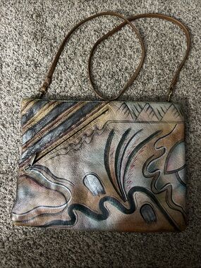 Vintage 80s Allan Edward Hand Painted Leather Shoulder Bag Clutch Abstract Art